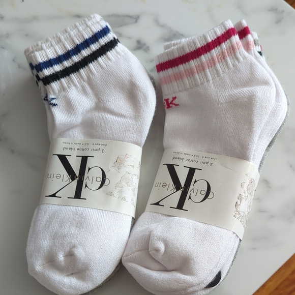 Calvin Klein Other - Calvin Klein White Ankle Socks with Pink and Blue Accents